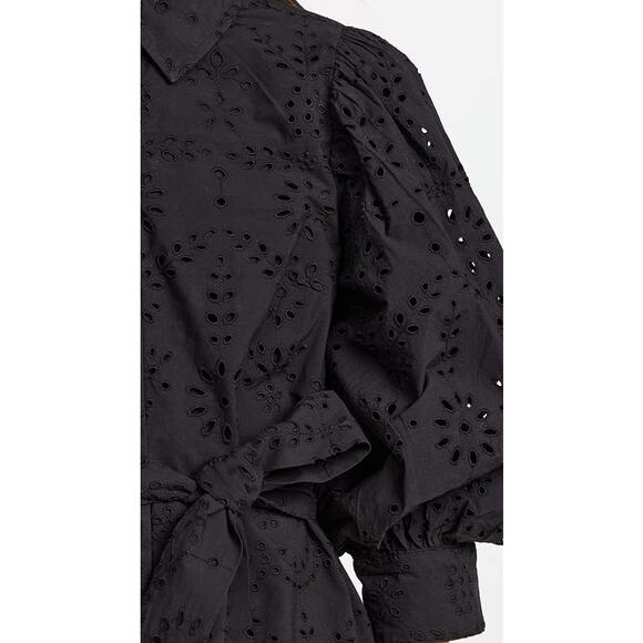 NWT Scotch & Soda Puff Sleeve Eyelet Tie Belt Cotton Mini Dress Size 6 - Picture 2 of 5